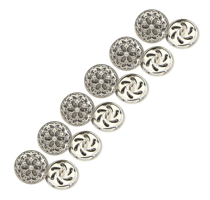 RECHERE 12 PCS Flower Pattern Openwork Metal Shank Buttons Craft for DIYS Sewing Embellishment (Silver,18mm)